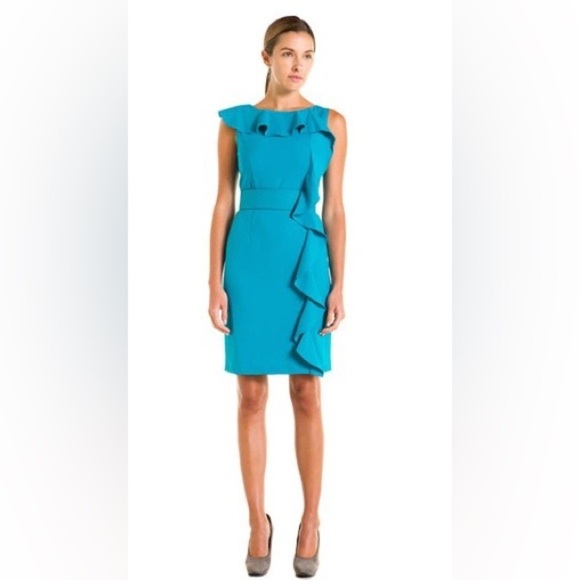 Calvin Klein Dresses & Skirts - Calvin Klein Teal Lagoon Ruffle Sheath Dress